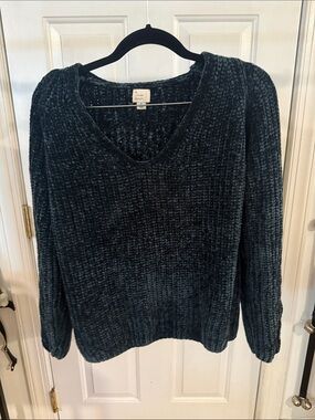 Target Women's Teal V-Neck Chenille Sweater